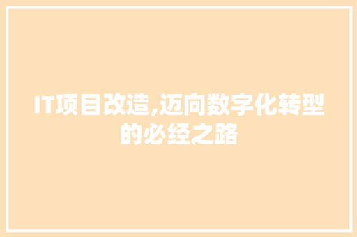 IT项目改造,迈向数字化转型的必经之路