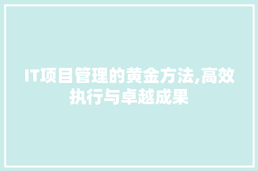 IT项目管理的黄金方法,高效执行与卓越成果