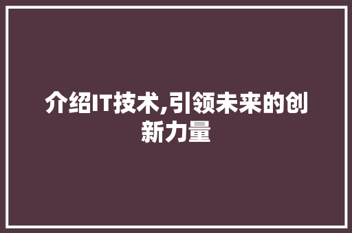 介绍IT技术,引领未来的创新力量