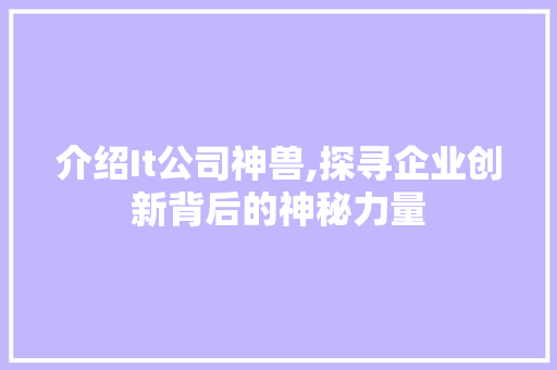 介绍It公司神兽,探寻企业创新背后的神秘力量