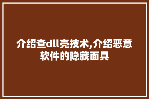 介绍查dll壳技术,介绍恶意软件的隐藏面具