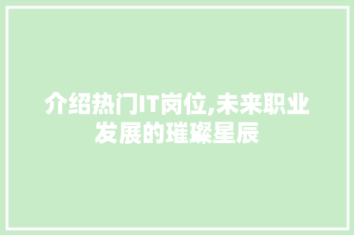 介绍热门IT岗位,未来职业发展的璀璨星辰