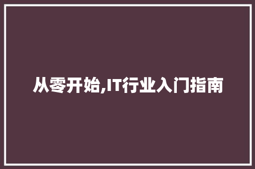 从零开始,IT行业入门指南