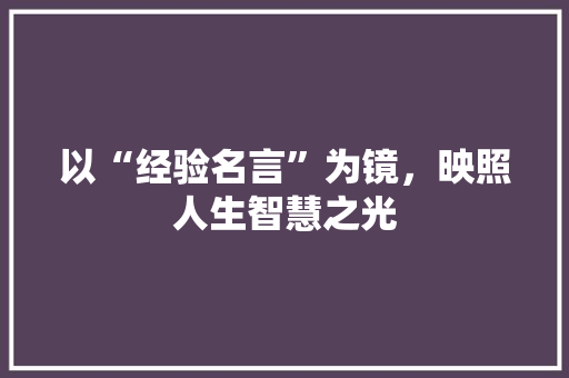 以“经验名言”为镜，映照人生智慧之光
