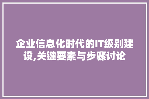 企业信息化时代的IT级别建设,关键要素与步骤讨论