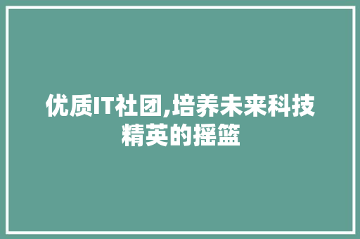 优质IT社团,培养未来科技精英的摇篮