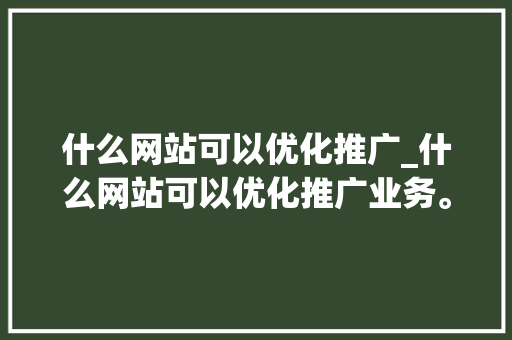 什么网站可以优化推广_什么网站可以优化推广业务。