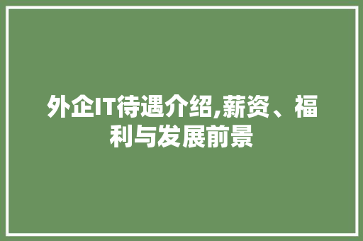 外企IT待遇介绍,薪资、福利与发展前景 搜狗SEO