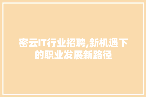 密云IT行业招聘,新机遇下的职业发展新路径