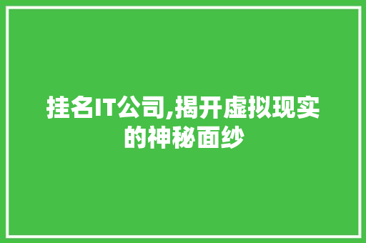 挂名IT公司,揭开虚拟现实的神秘面纱