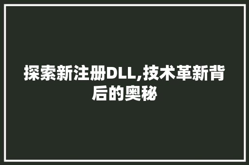 探索新注册DLL,技术革新背后的奥秘