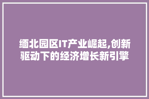 缅北园区IT产业崛起,创新驱动下的经济增长新引擎