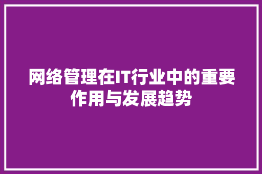 网络管理在IT行业中的重要作用与发展趋势 神马SEO