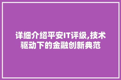 详细介绍平安IT评级,技术驱动下的金融创新典范