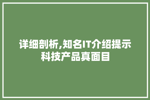 详细剖析,知名IT介绍提示科技产品真面目