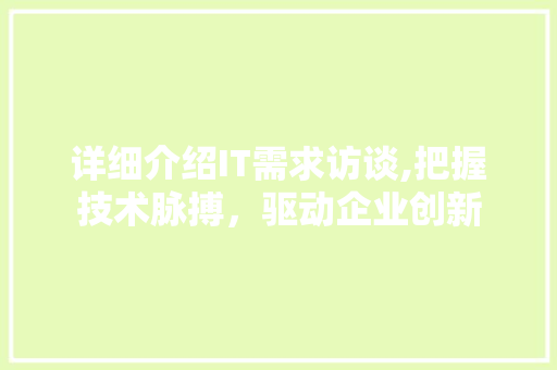 详细介绍IT需求访谈,把握技术脉搏，驱动企业创新