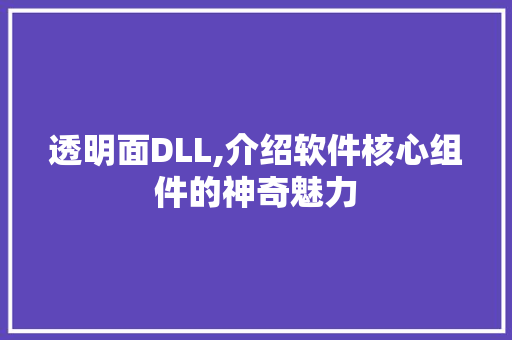 透明面DLL,介绍软件核心组件的神奇魅力