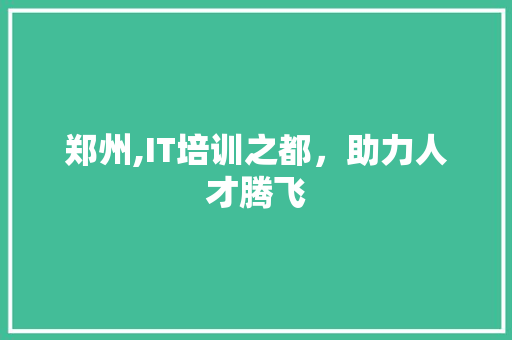 郑州,IT培训之都，助力人才腾飞