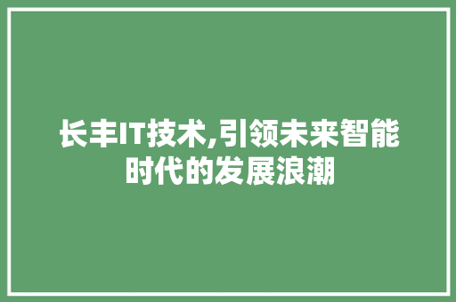 长丰IT技术,引领未来智能时代的发展浪潮