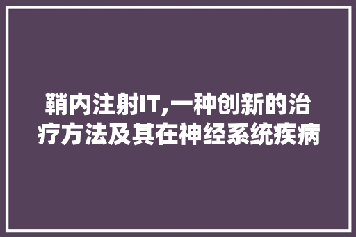 鞘内注射IT,一种创新的治疗方法及其在神经系统疾病中的应用