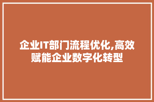 企业IT部门流程优化,高效赋能企业数字化转型