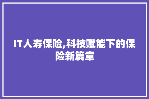IT人寿保险,科技赋能下的保险新篇章