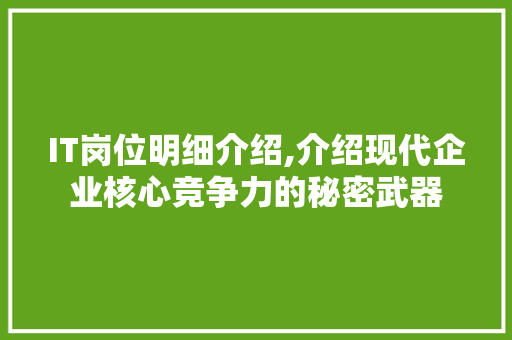 IT岗位明细介绍,介绍现代企业核心竞争力的秘密武器 必应SEO