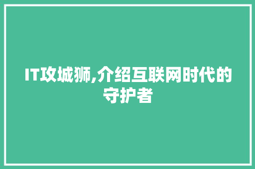 IT攻城狮,介绍互联网时代的守护者 搜狗SEO