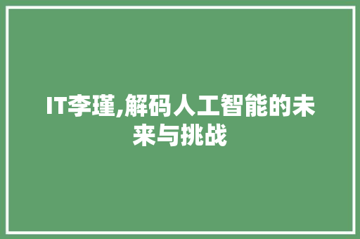 IT李瑾,解码人工智能的未来与挑战