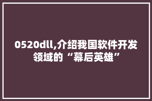 0520dll,介绍我国软件开发领域的“幕后英雄” 搜狗SEO