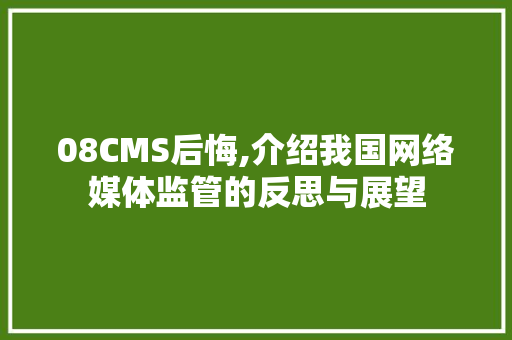 08CMS后悔,介绍我国网络媒体监管的反思与展望 SEO关键词