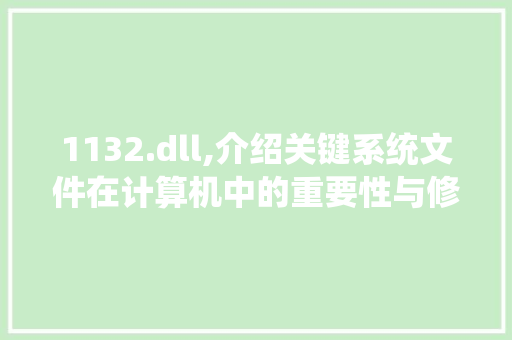 1132.dll,介绍关键系统文件在计算机中的重要性与修复步骤