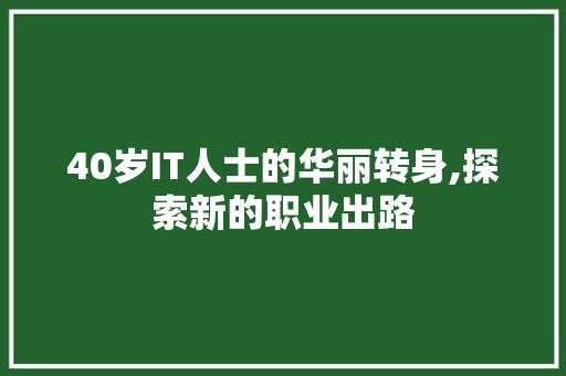40岁IT人士的华丽转身,探索新的职业出路