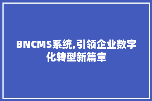 BNCMS系统,引领企业数字化转型新篇章