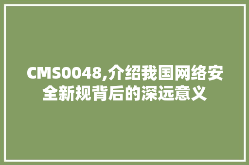 CMS0048,介绍我国网络安全新规背后的深远意义
