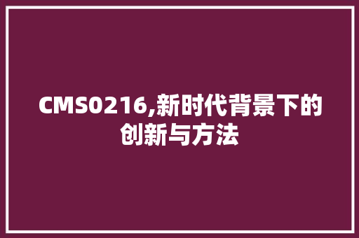 CMS0216,新时代背景下的创新与方法
