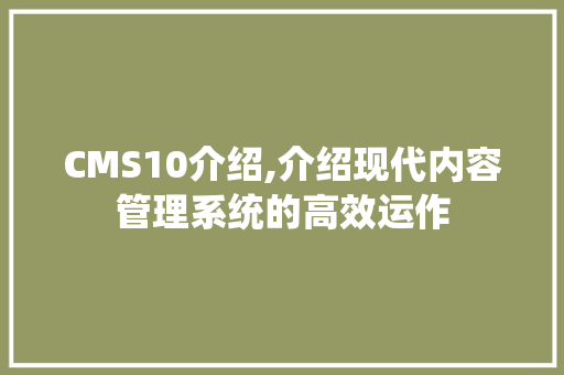 CMS10介绍,介绍现代内容管理系统的高效运作