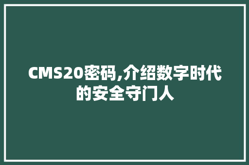 CMS20密码,介绍数字时代的安全守门人 SEO关键词
