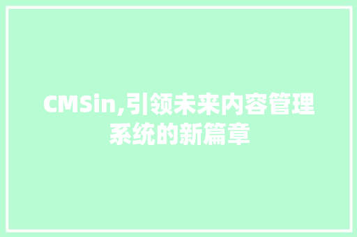 CMSin,引领未来内容管理系统的新篇章 神马SEO