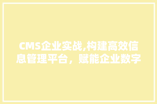 CMS企业实战,构建高效信息管理平台，赋能企业数字化转型