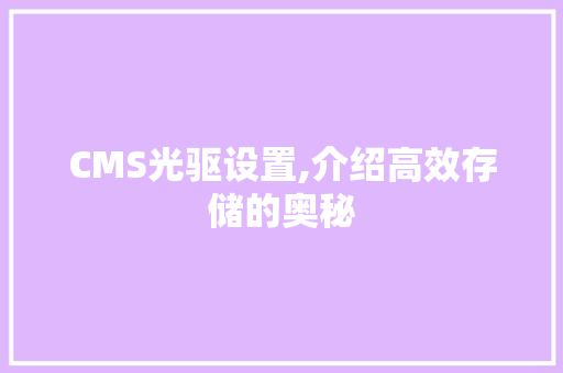 CMS光驱设置,介绍高效存储的奥秘