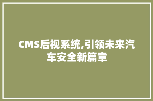 CMS后视系统,引领未来汽车安全新篇章