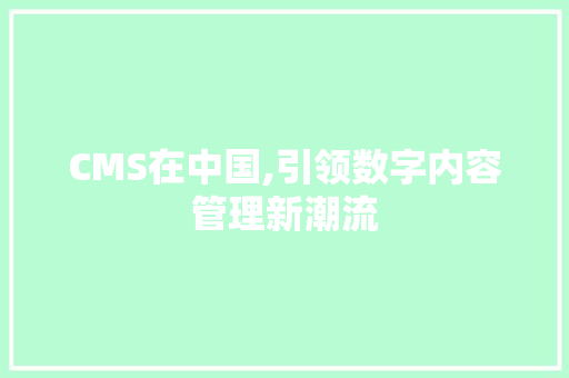 CMS在中国,引领数字内容管理新潮流 SEO关键词
