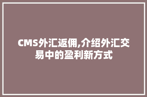 CMS外汇返佣,介绍外汇交易中的盈利新方式