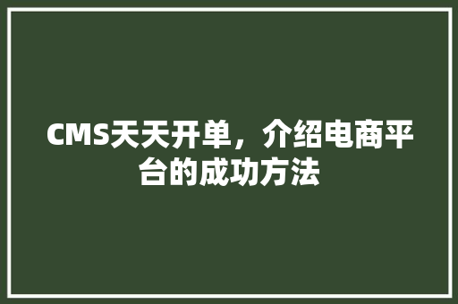 CMS天天开单，介绍电商平台的成功方法 神马SEO