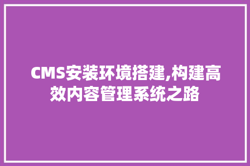 CMS安装环境搭建,构建高效内容管理系统之路 SEO关键词