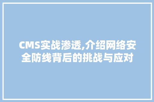 CMS实战渗透,介绍网络安全防线背后的挑战与应对 神马SEO