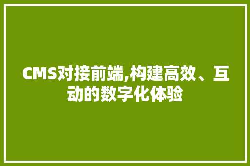 CMS对接前端,构建高效、互动的数字化体验