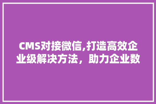 CMS对接微信,打造高效企业级解决方法，助力企业数字化转型 必应SEO