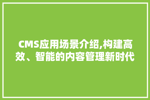 CMS应用场景介绍,构建高效、智能的内容管理新时代 网站建设公司